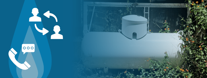 A propane tank with a telephone and people switching icon to the left.