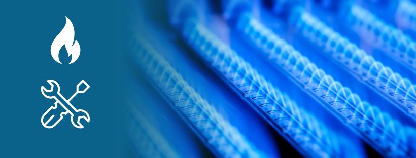 propane furnace with blue flames on coils